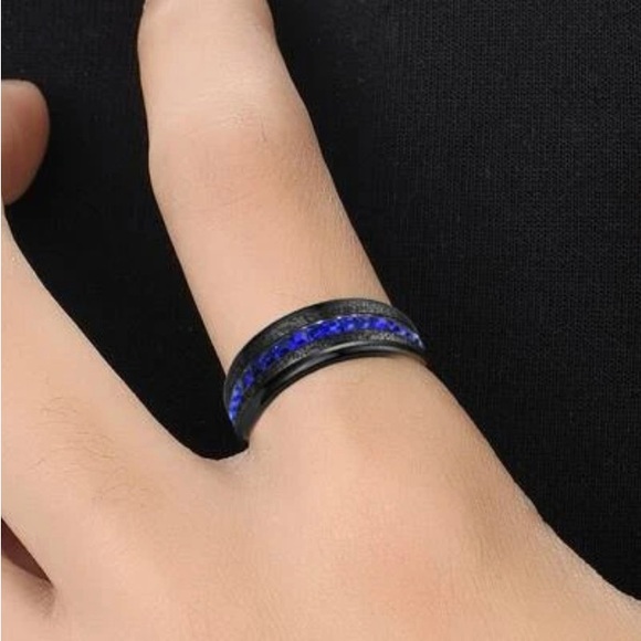 Mens Black Cubic Zirconia Band, with Royal Blue accent stones - Picture 3 of 8